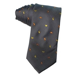 Bruno Marchesi Mens Silk Tie Navy Blue Houndstooth Multi Color Paisley Hand Made
